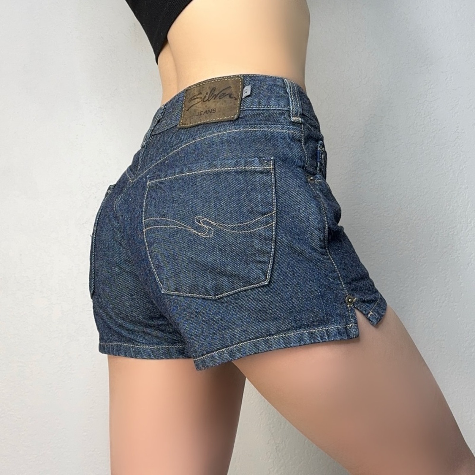Vintage Silver Jean Denim Mid Rise Shorts Size 27