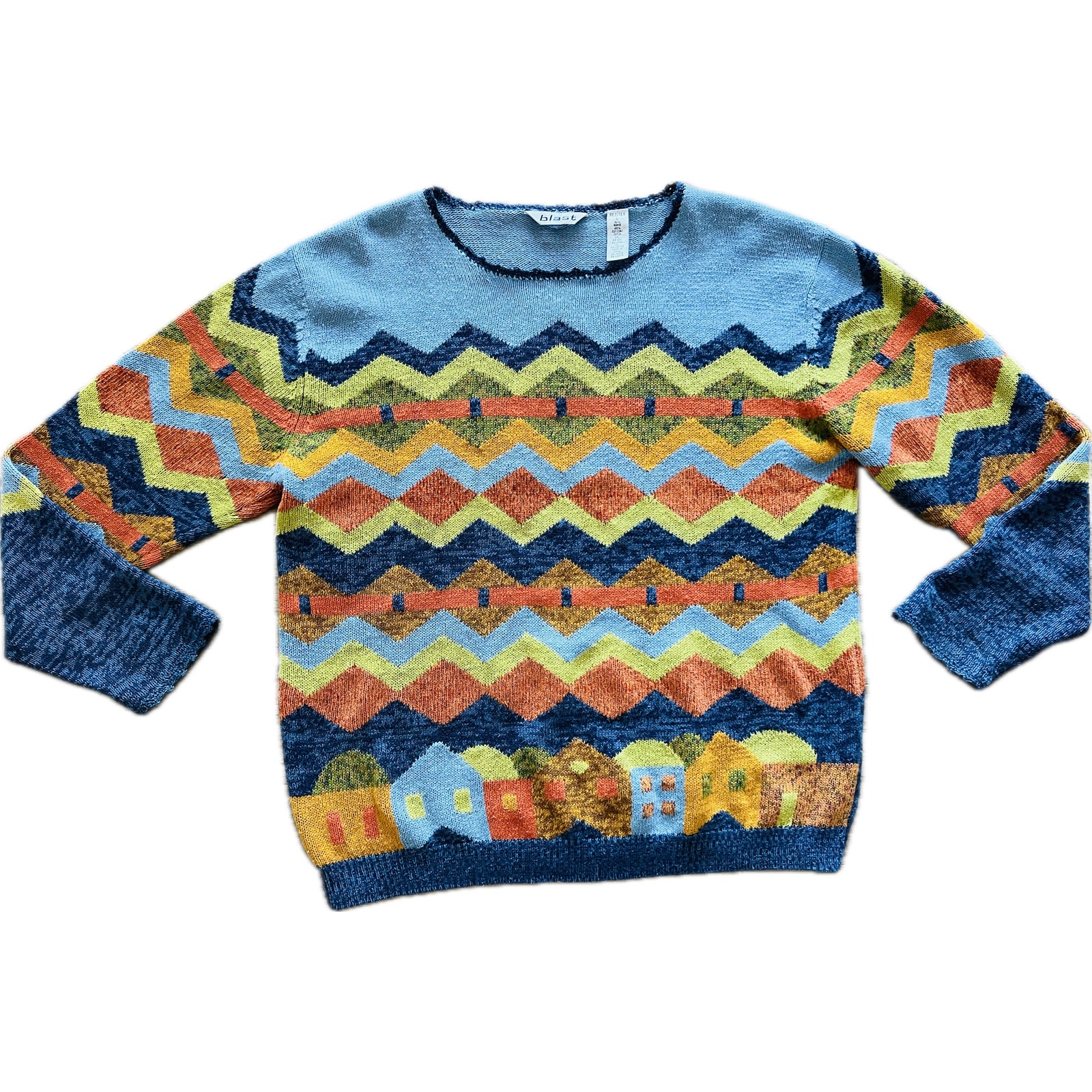 Vintage Chevron Village Women's Sweater Petite Large Cropped Slouch Grunge