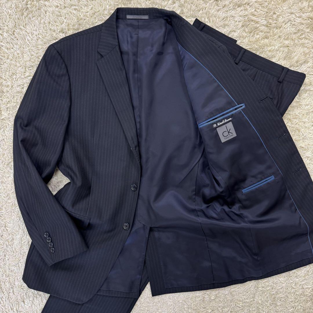 Calvin Klein Men's Suit, Striped, Navy Blue, Size M