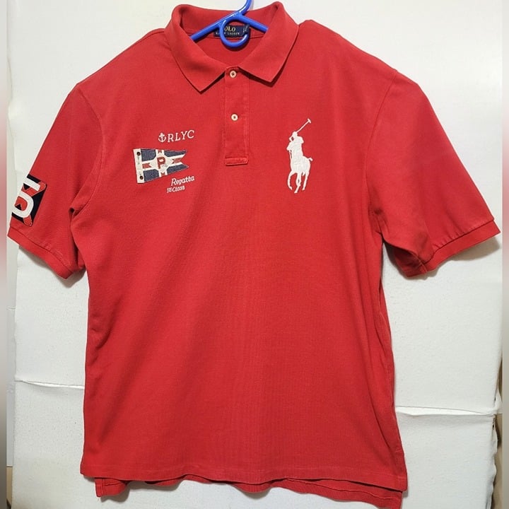 VTG POLO RALPH LAUREN RLYC REGATTA 1ST CLASS BIG PONY RED SHIRT MEN'S SZ LT TALL