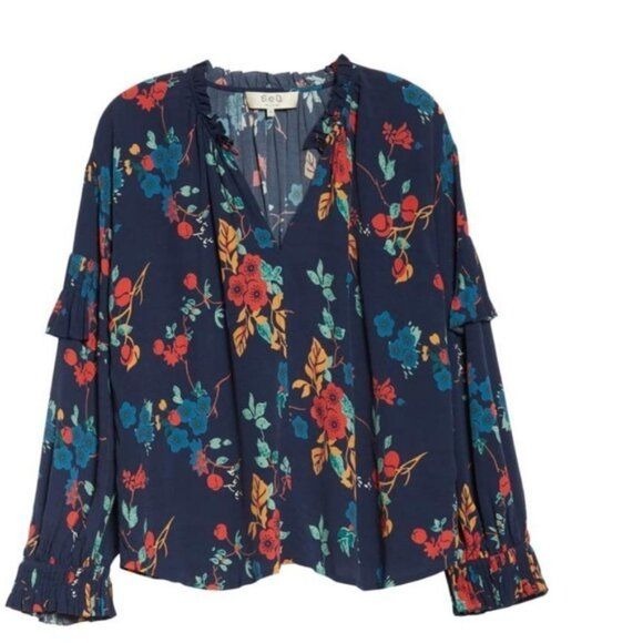Sea New York Floral Print Ruffle Collar Mari Top Blouse 6