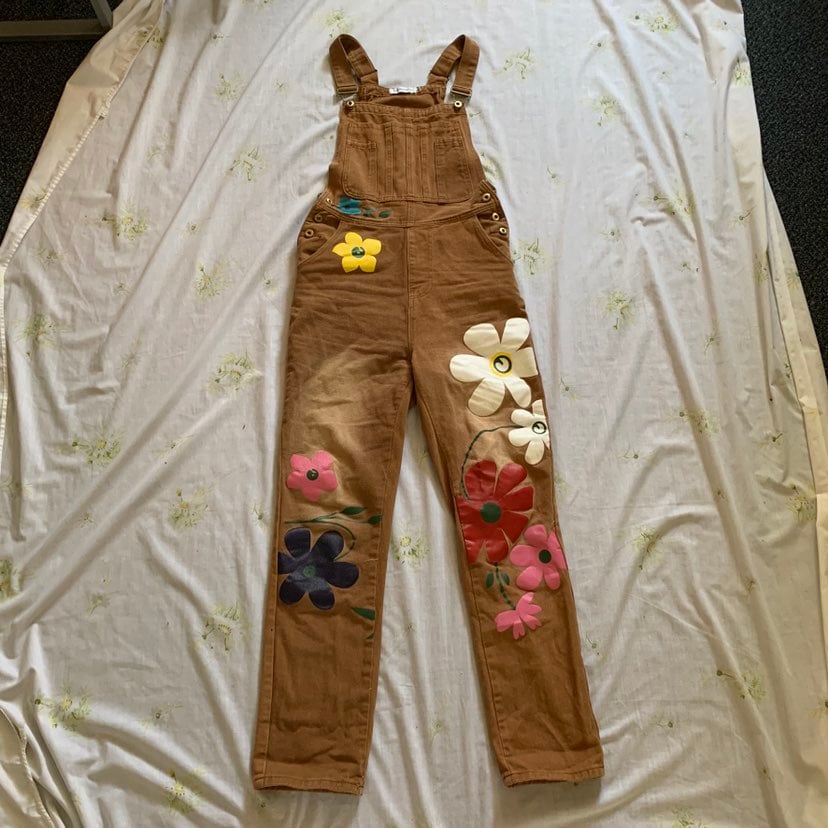 Unique floral painted overalls