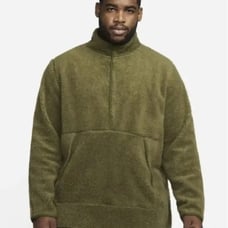 New Men's Nike Yoga Sherpa Fleece Pullover Sweater DD2182-326 Olive Green Large