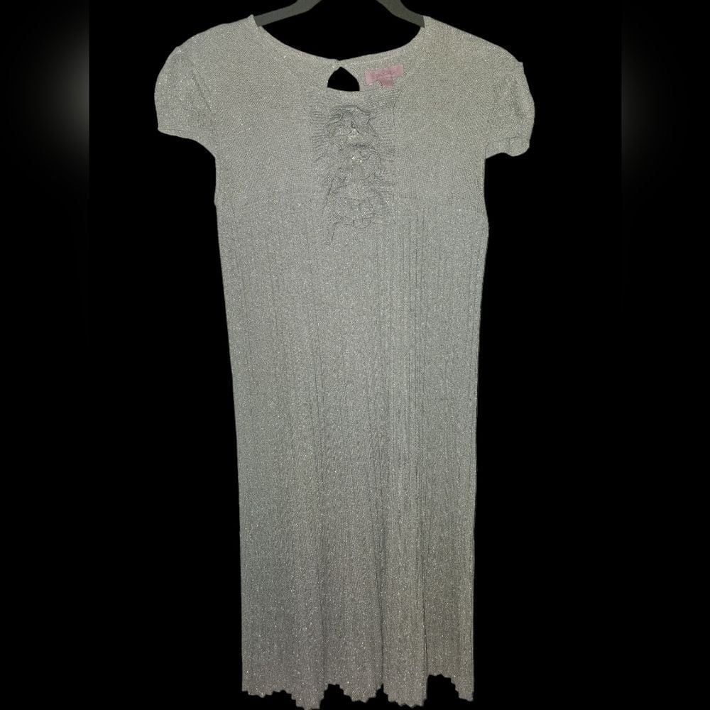Lilly Pulitzer Silver Metallic Sillk Blend Pleat Sweater Dress Size Small