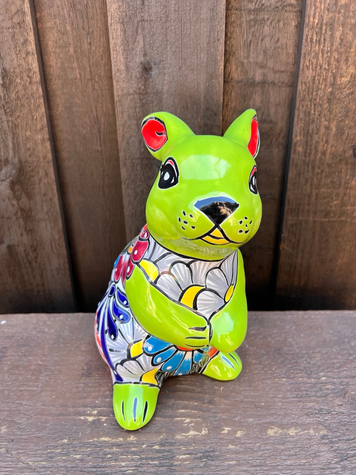 Mexican Talavera Rabbit Sculpture Decor, Pottery.