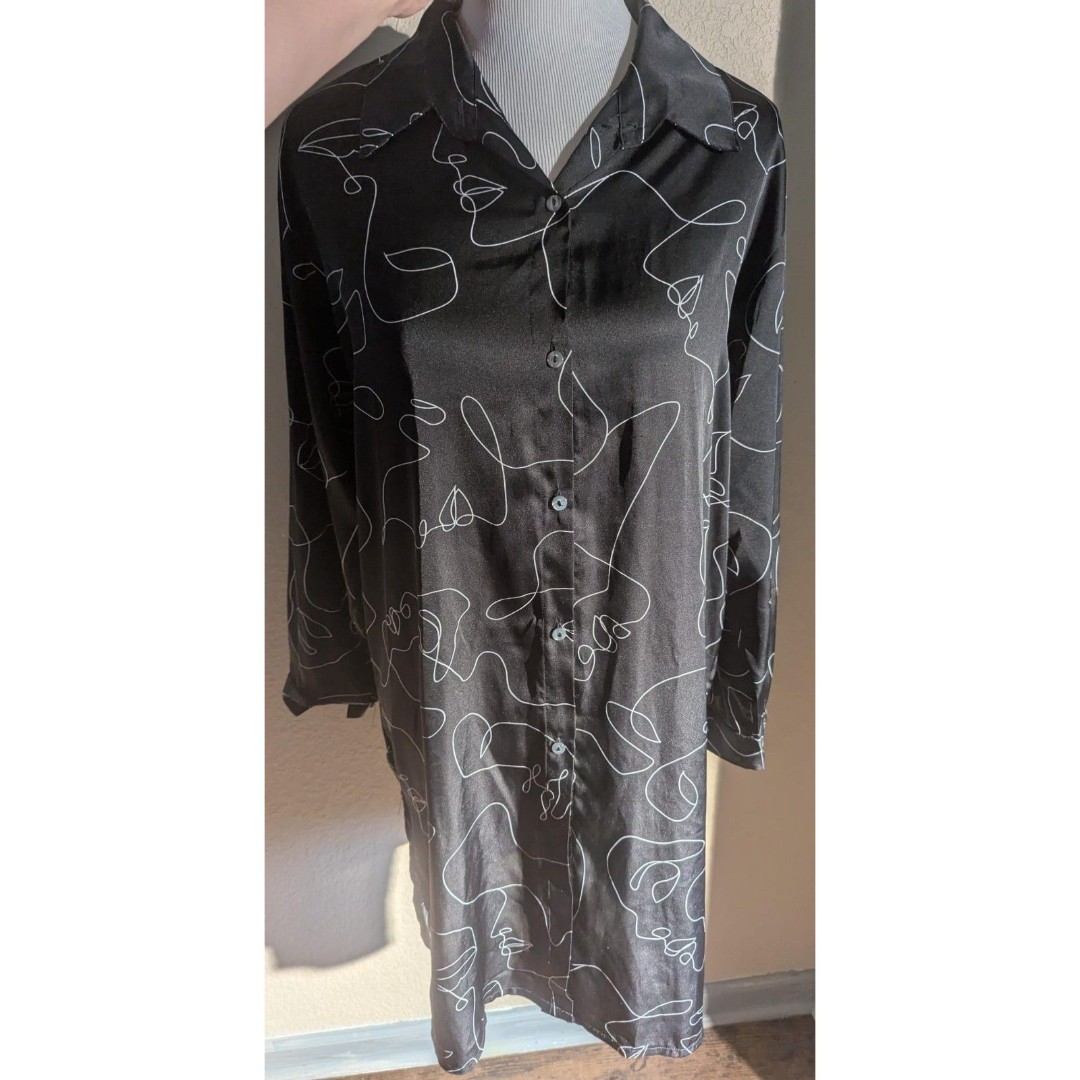 Jon & Ana Contemporary Size L - Abstract Face Print Tunic Dress - Artsy Chic!
