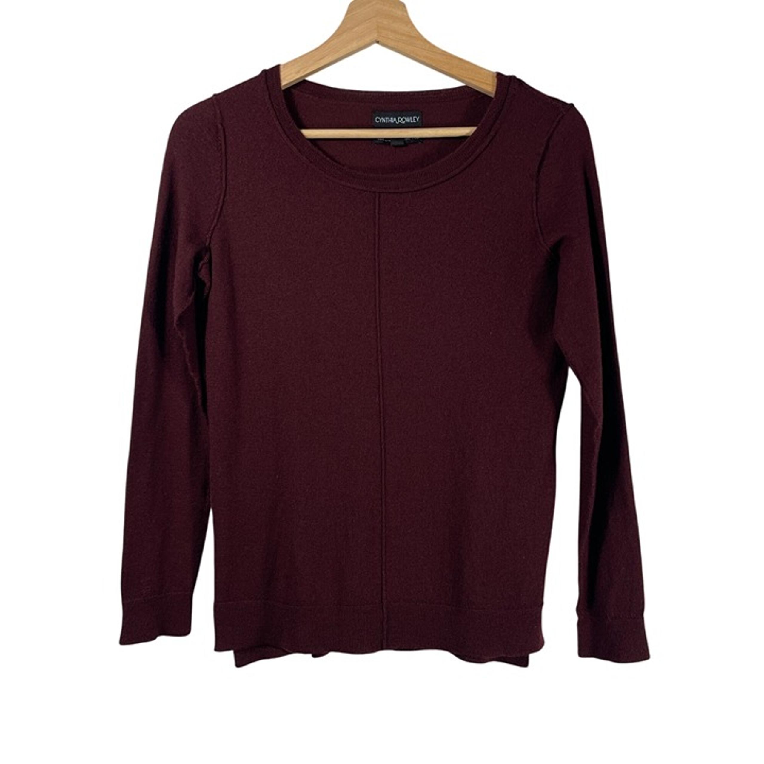 Cynthia Rowley Women's 100% Merino Wool Reverse Stitch Sweater Burgundy Size M
