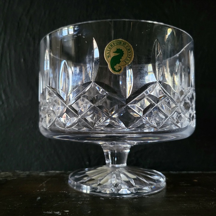 Vtg Waterford Crystal Lismore Simplicity Footed Bowl, Crystal Compote w Sticker