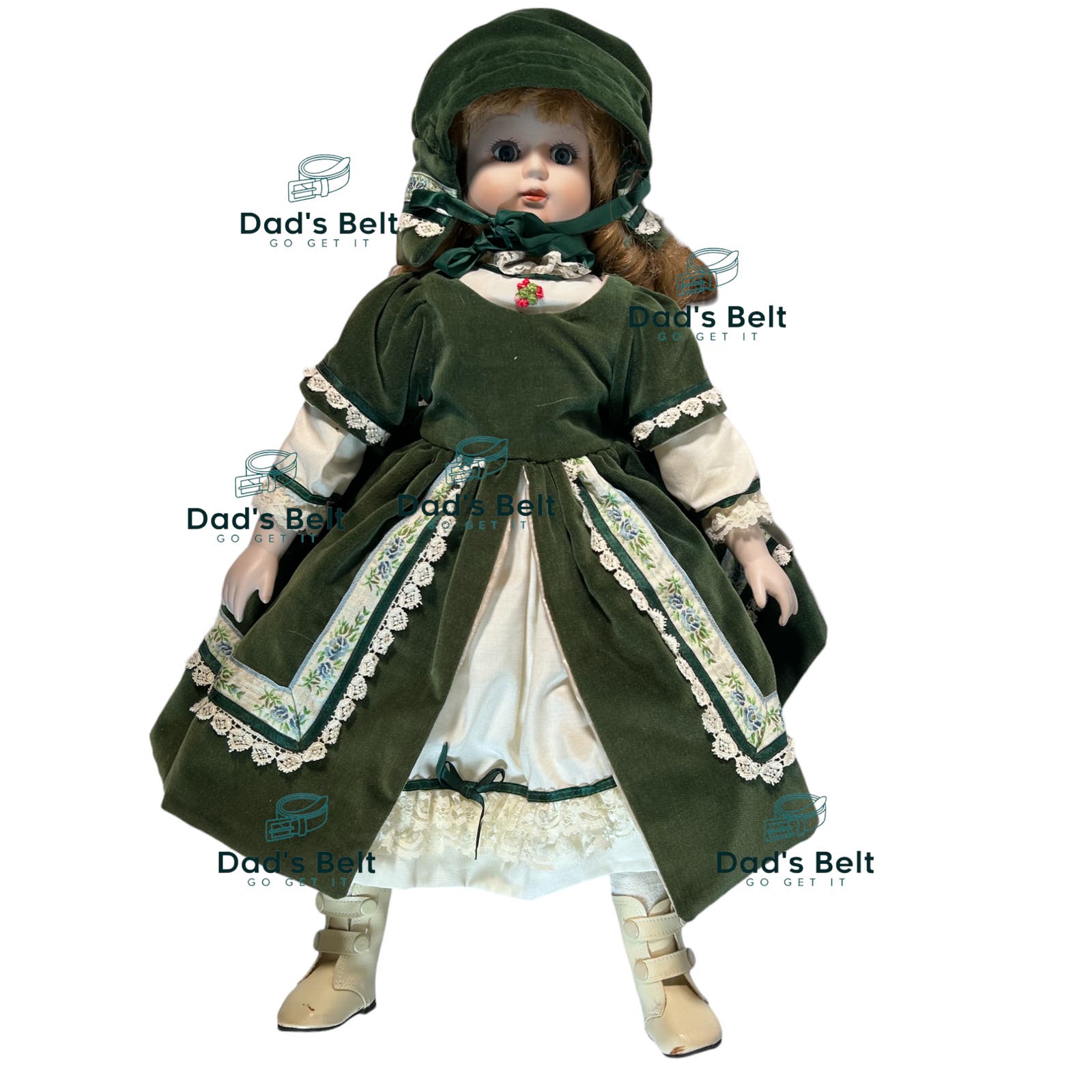 Beautiful 22 Porcelain Doll In A Green Dress Rare Vintage Girl's Collection