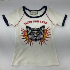 Gucci Blind For Love Embroidered Cat Graphic White XS Womens T Shirt