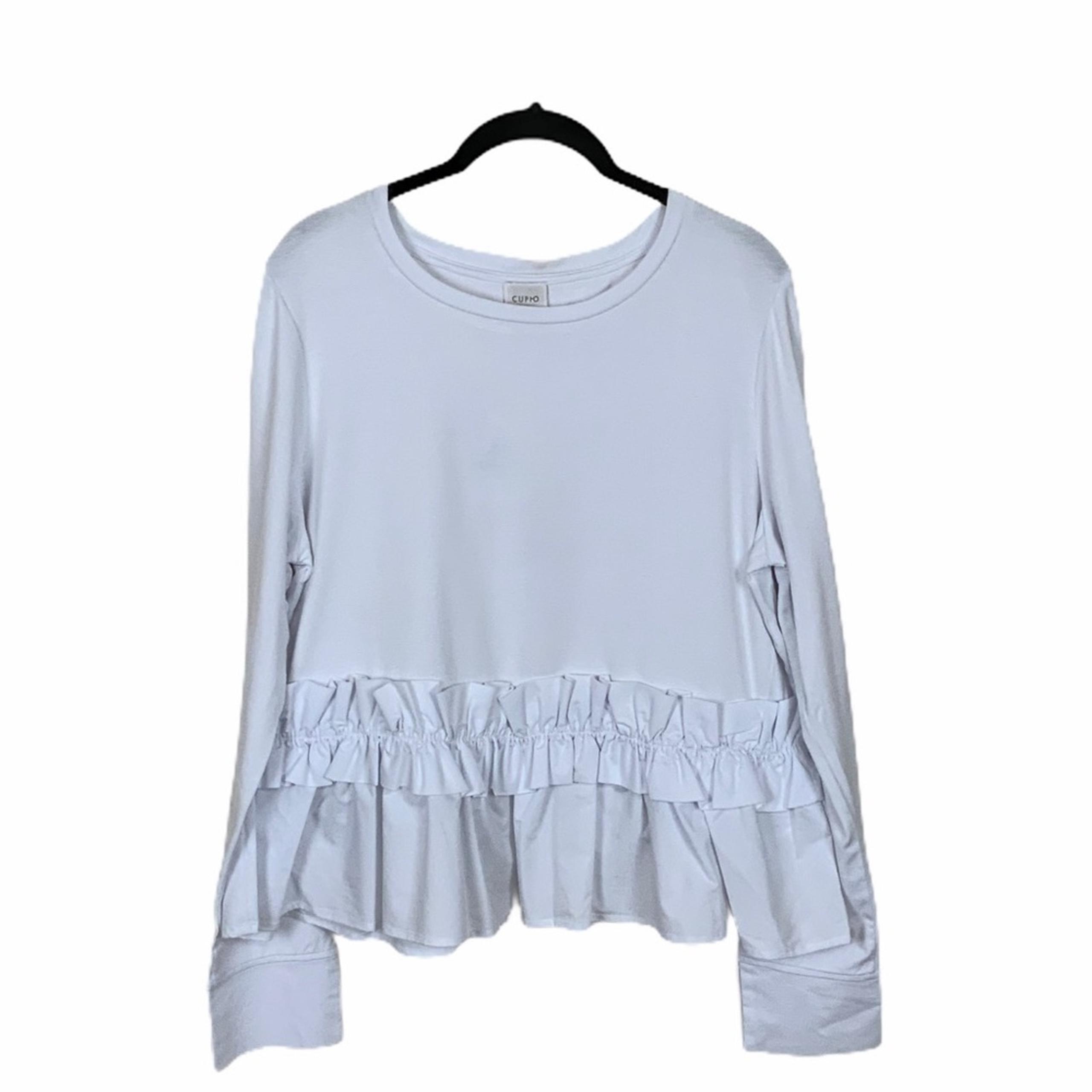 Cupio Knit Top With Ruffle Trim White Size XL