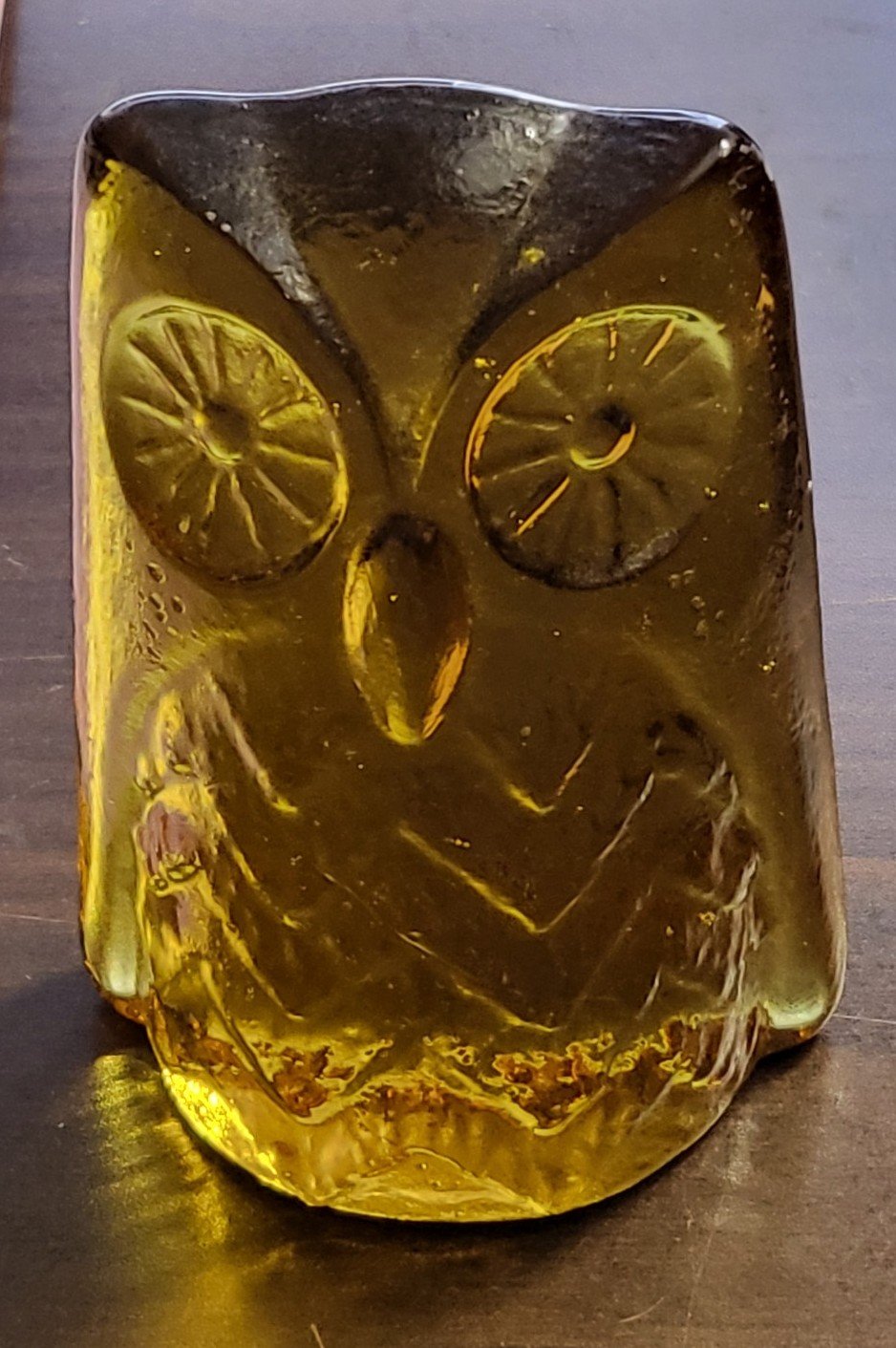 vintage Blenko Owl amber paperweight/bookend glass