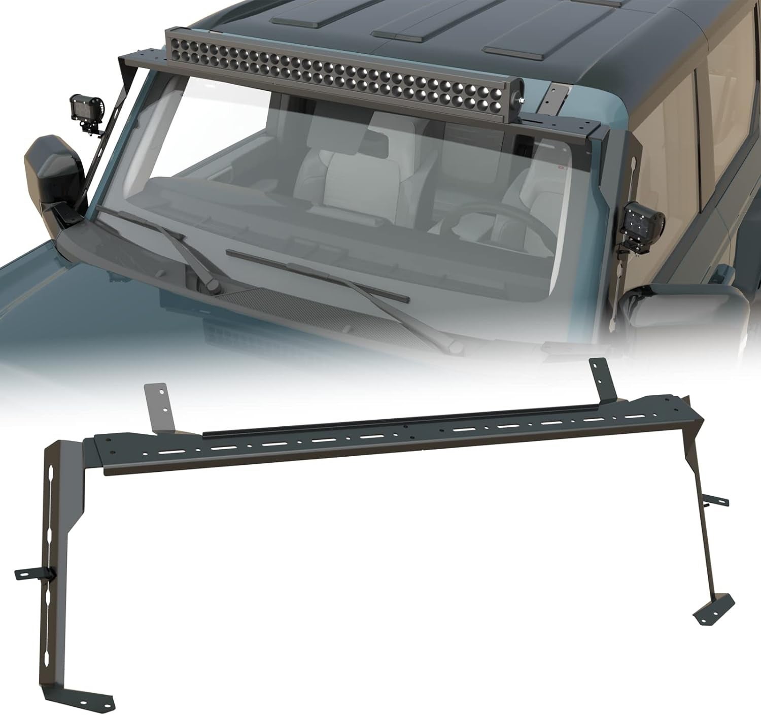 Broaddict Upper + Side Windshield Mount Bracket for Lightbar/Pods | For 2021 - 2