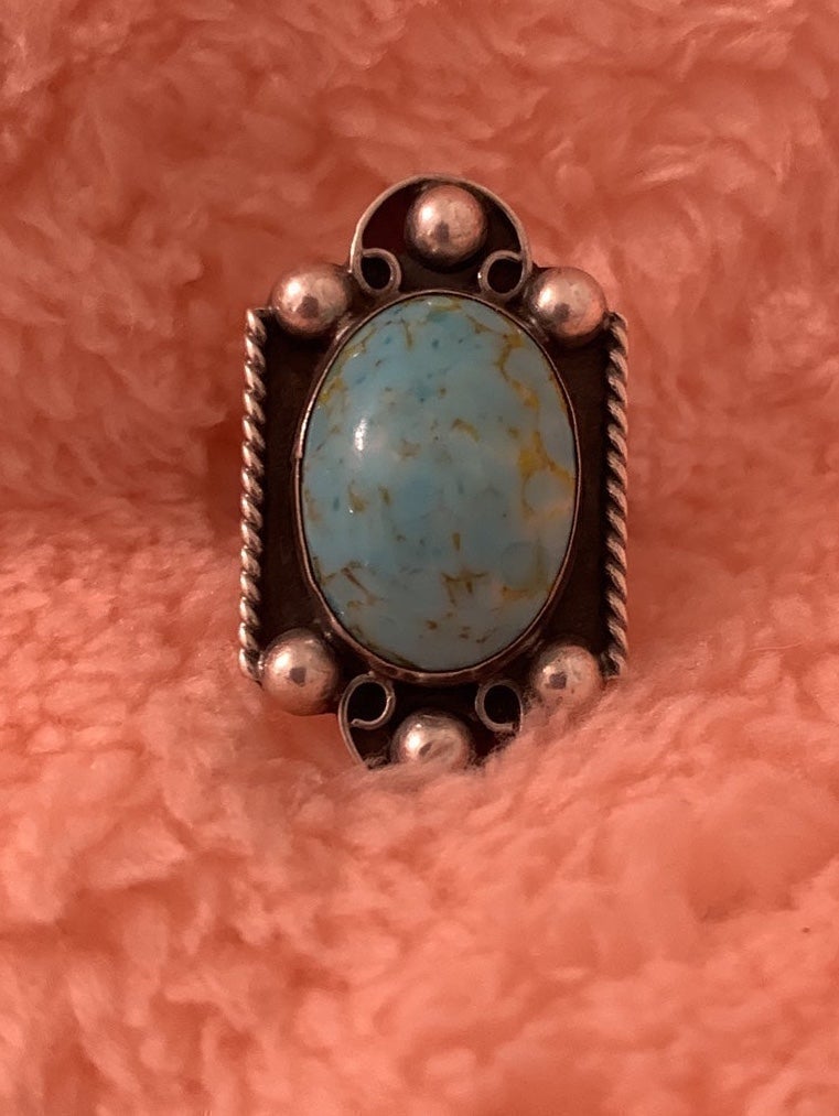 Vintage/RARE HUBBLE GLASS Caboshon Bezel Set in Sterling Ring
