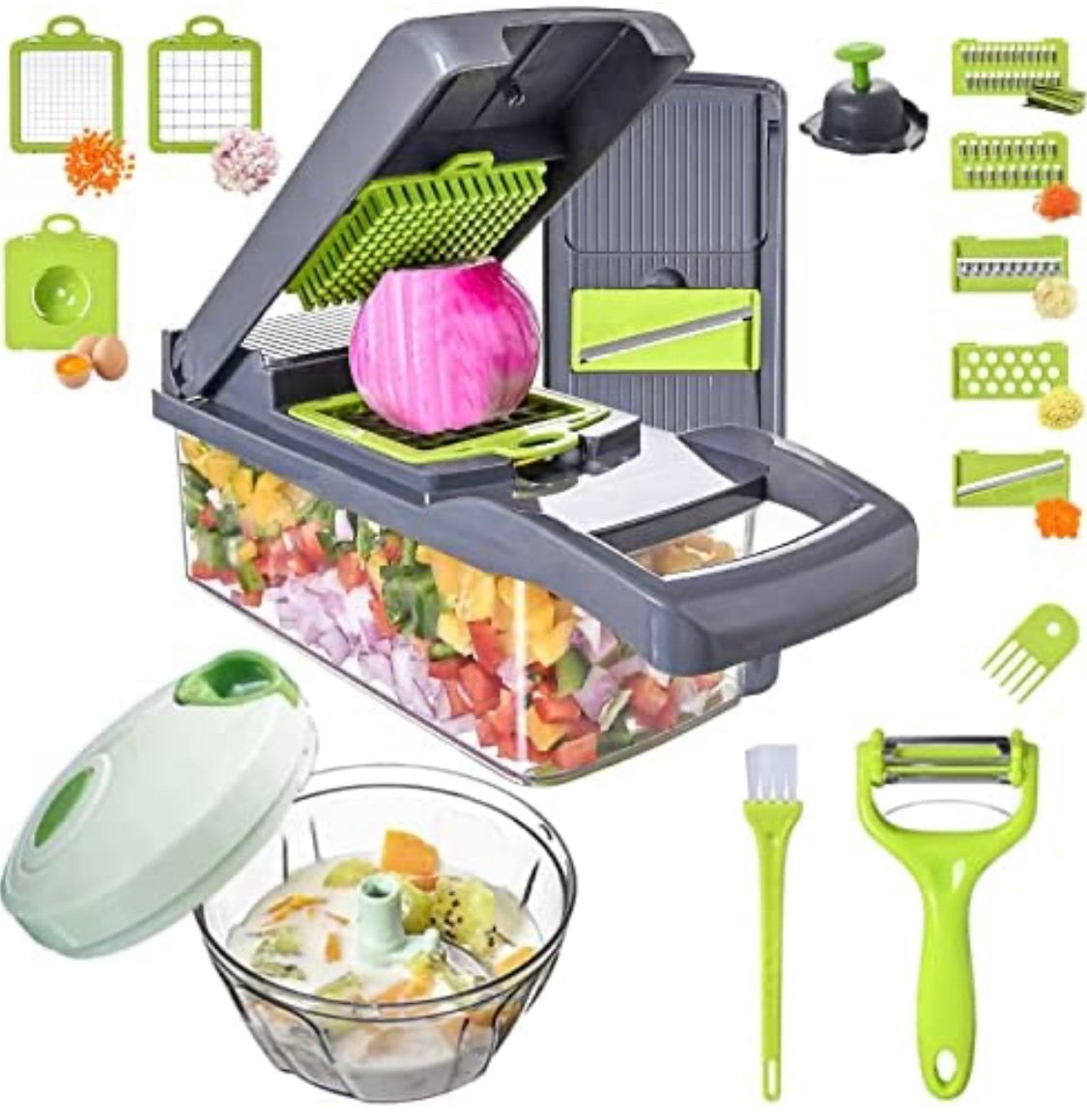 Vegetable Chopper Slicer 16-in-1 with Spice Chopper Set 7 Blades Veggie Dicer On
