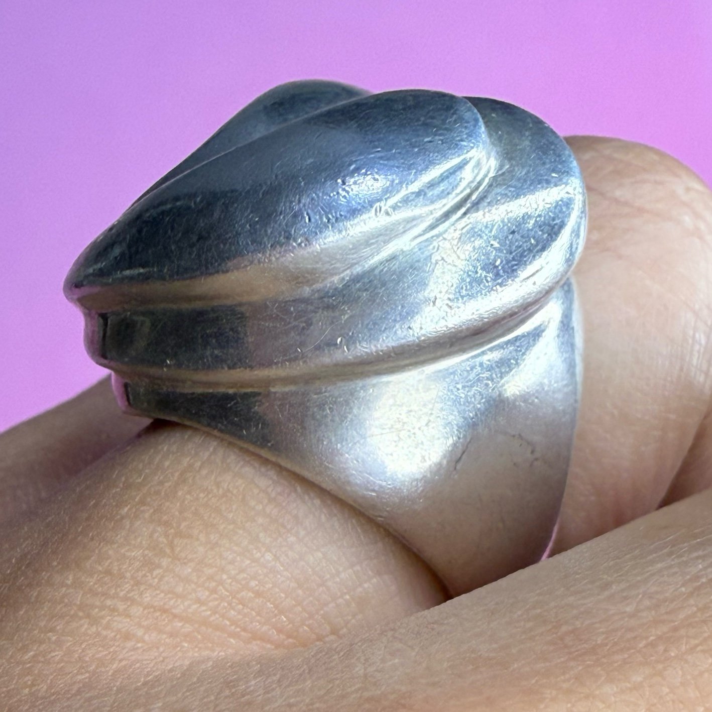 Vintage Massive Size 7 1/4 Heart Sterling Chunky Ring