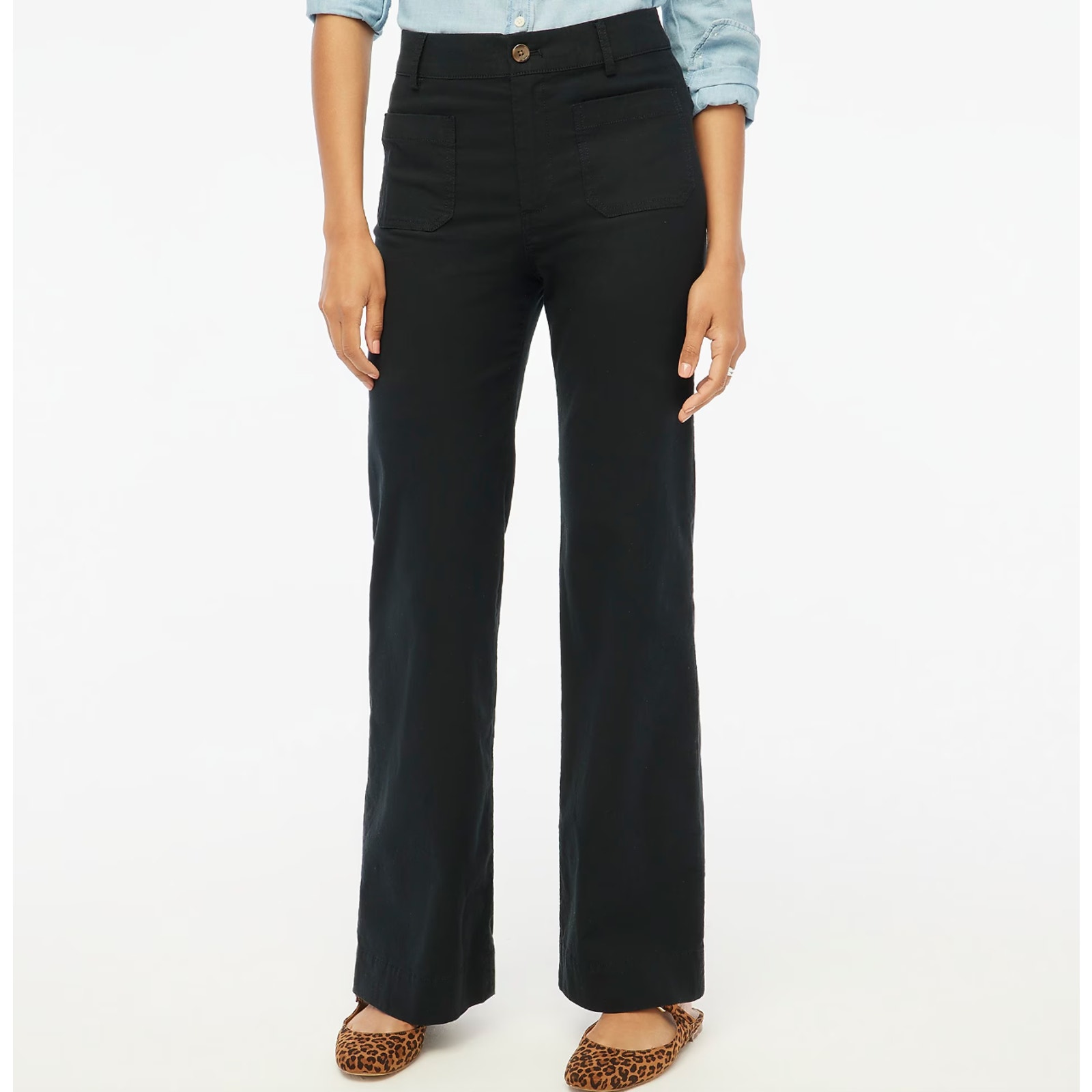 J.Crew Lizzie High Rise Patch Pocket Wide Leg Pant Black Cotton Blend US 32