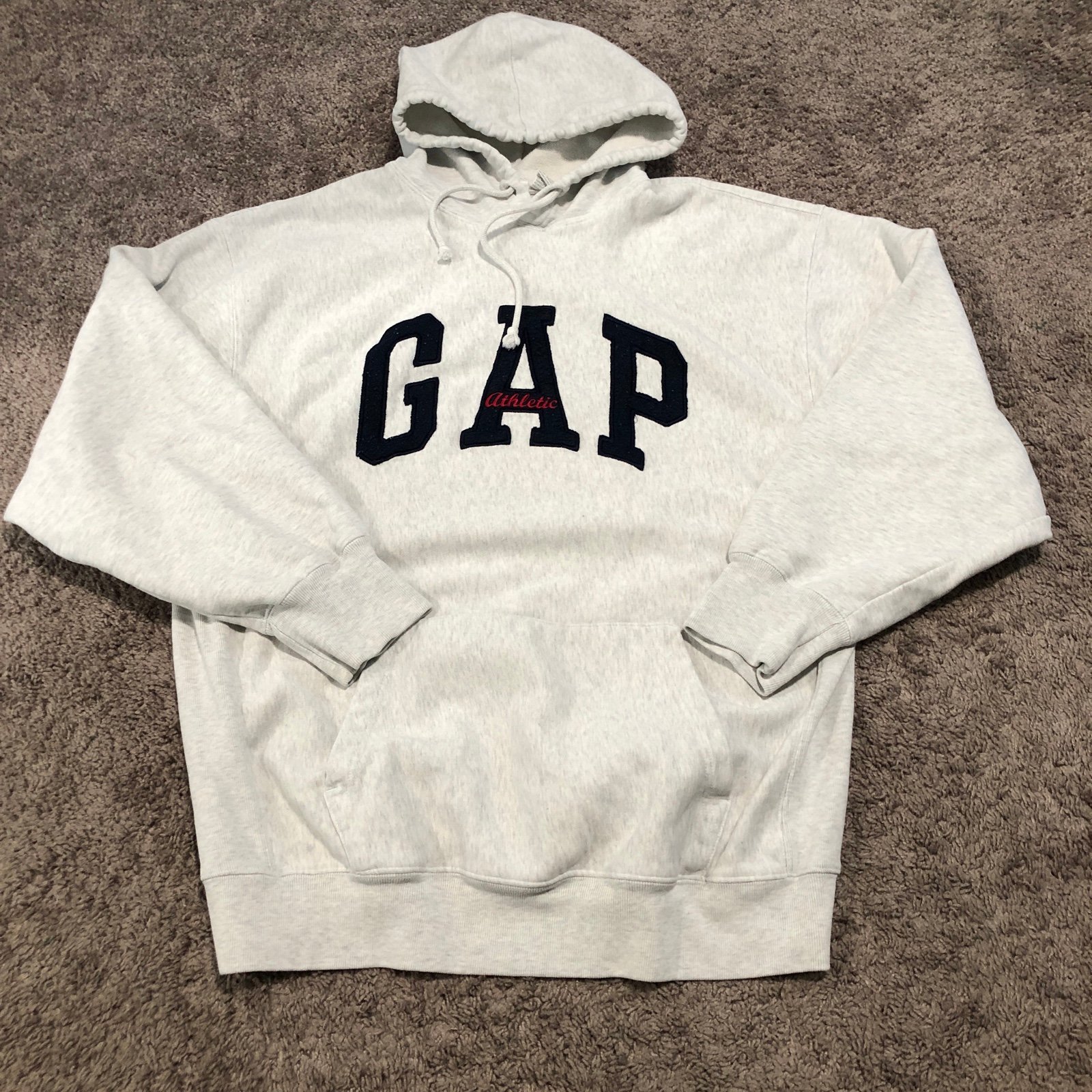 Vintage 90s Gap Athletic Reverse Weave Hoodie XL Heather Grey Embroidered