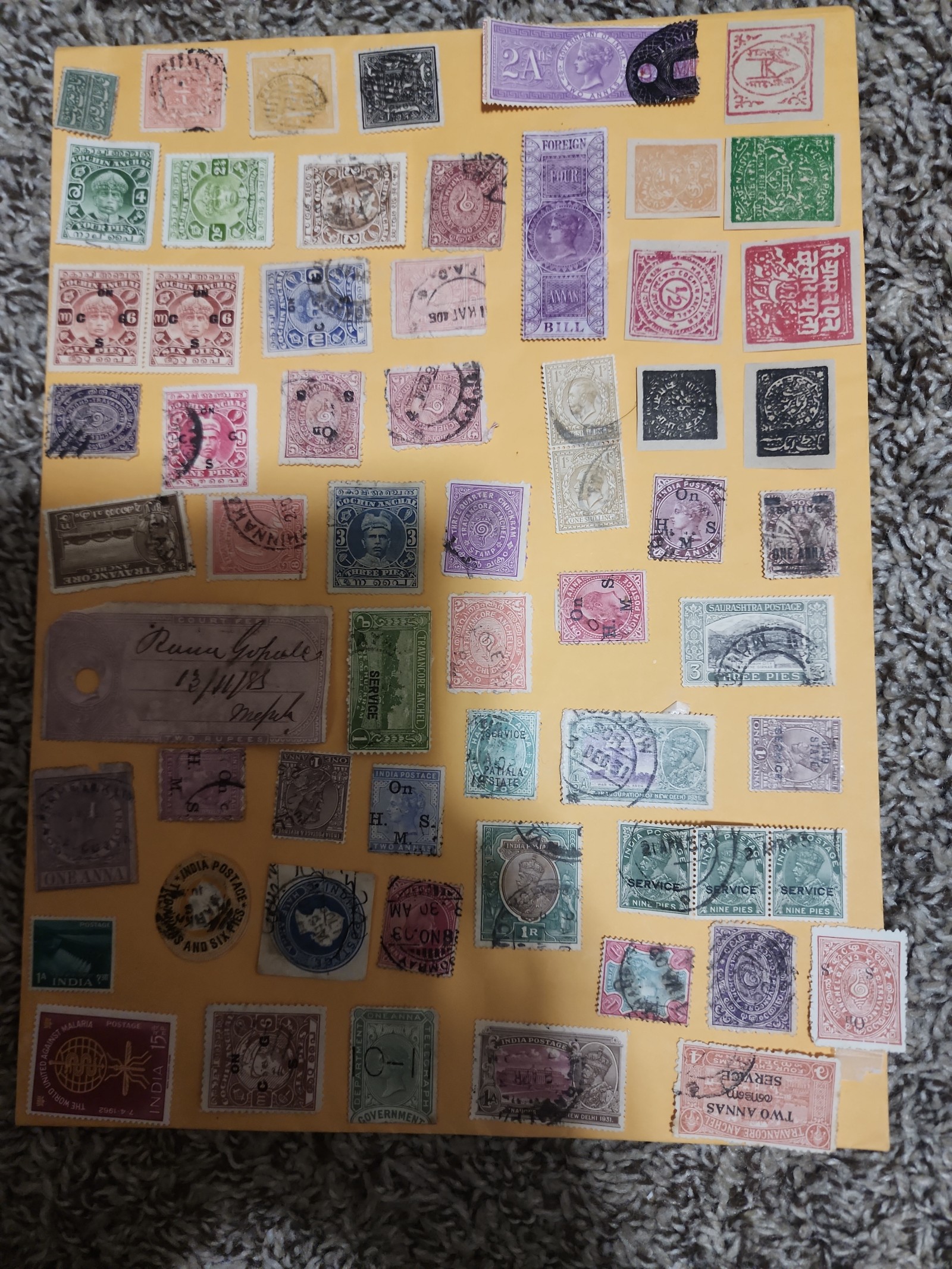 1 Sheet Old Indian State Stamps Lot CM 90
