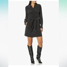 Equipment Femme Bayler Mini Dress Black Silk Orange Buttons Wrap Belt Small
