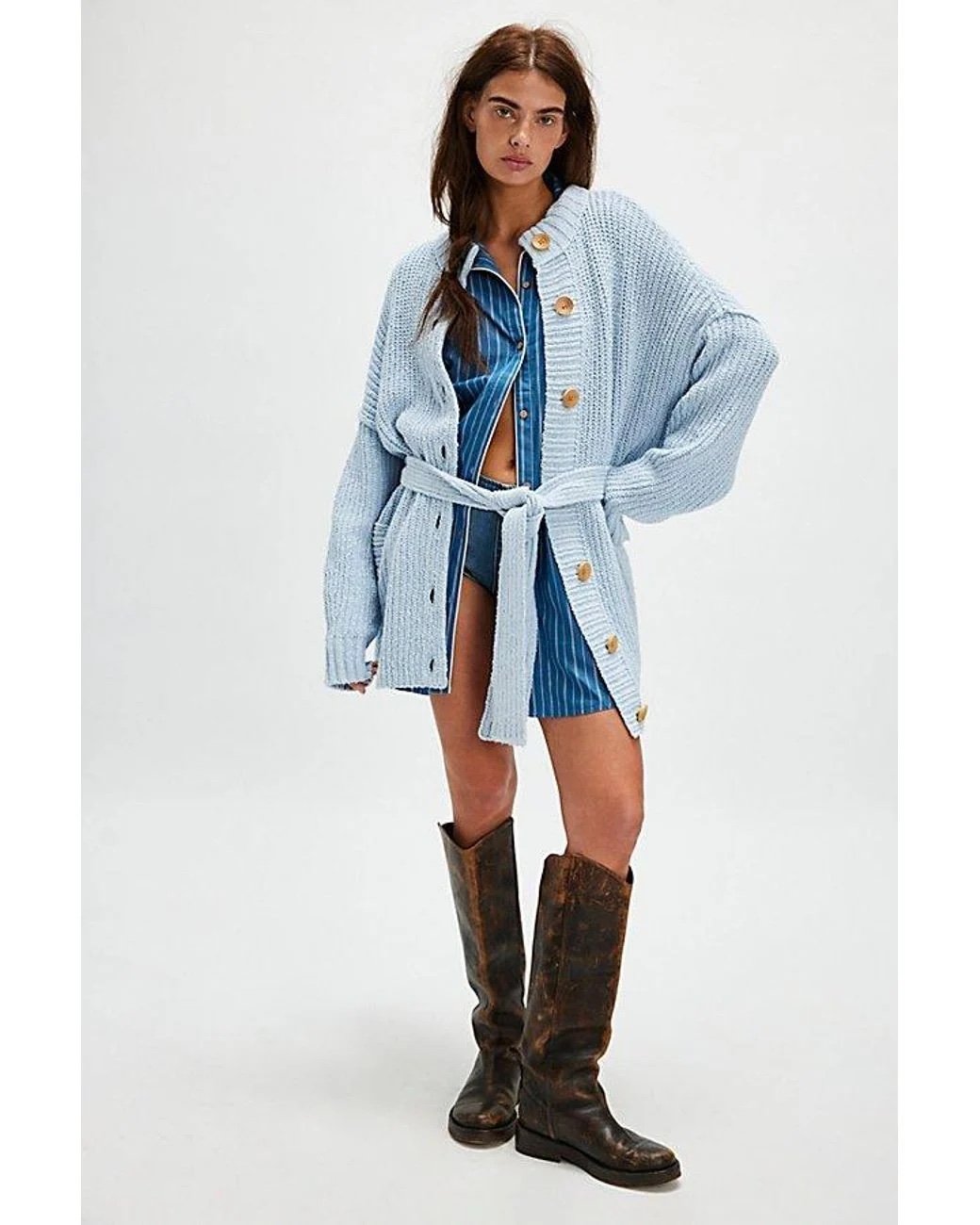 Free People Brooklyn Belted Cardi XL Ballad Blue
