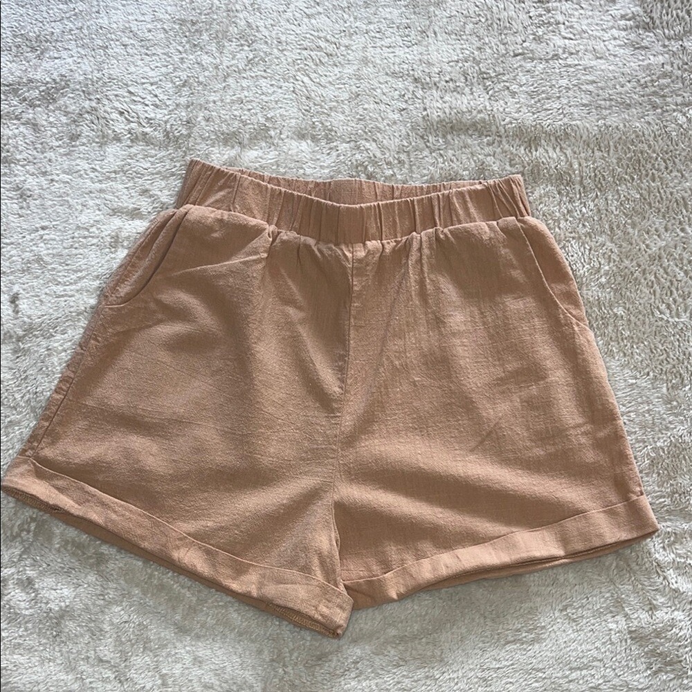 12th Tribe Tan High Waist Shorts with Elastic Waistband