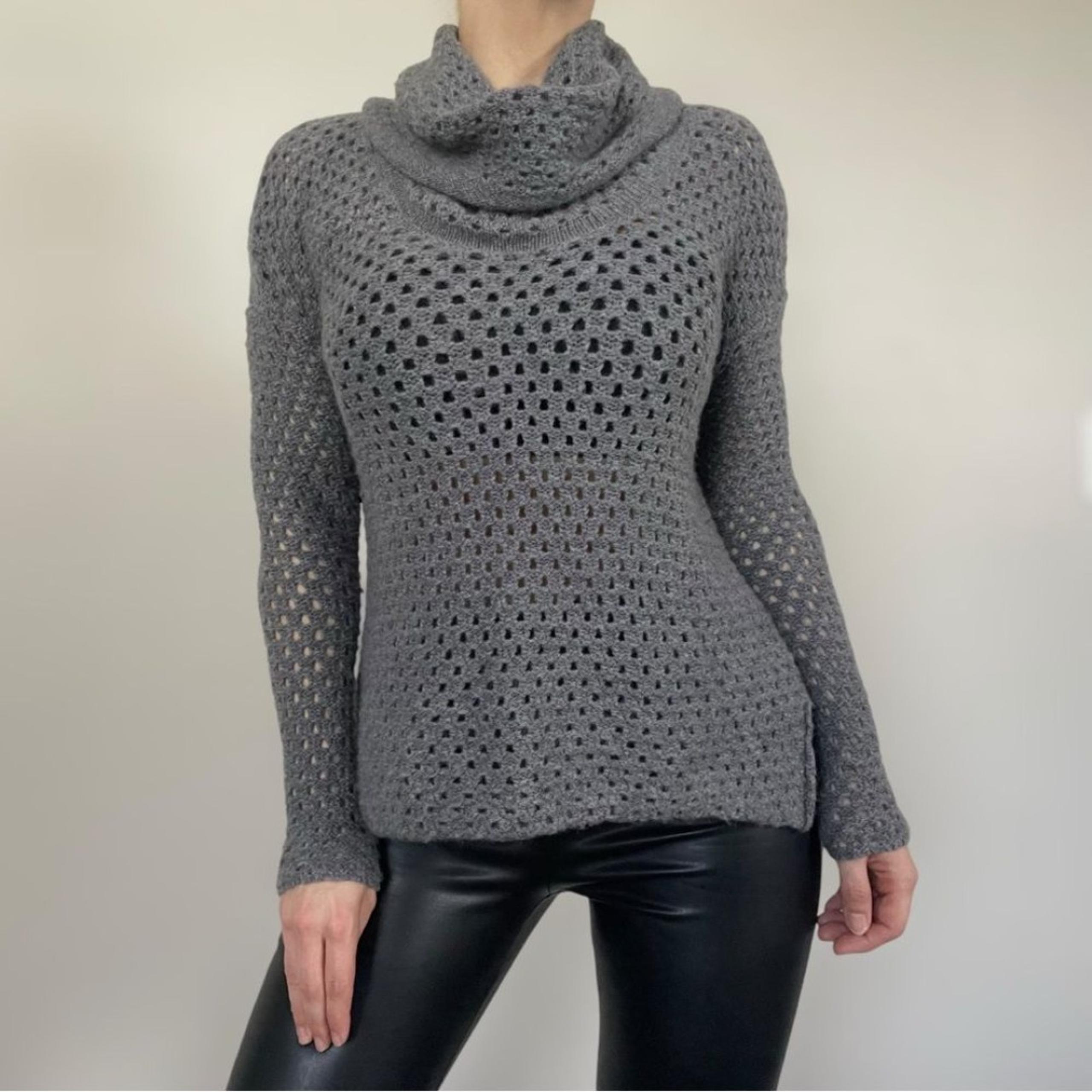 James Perse Marina Crochet Gray Long Sleeve Open Knit Cowl Neck Sweater - Size 1