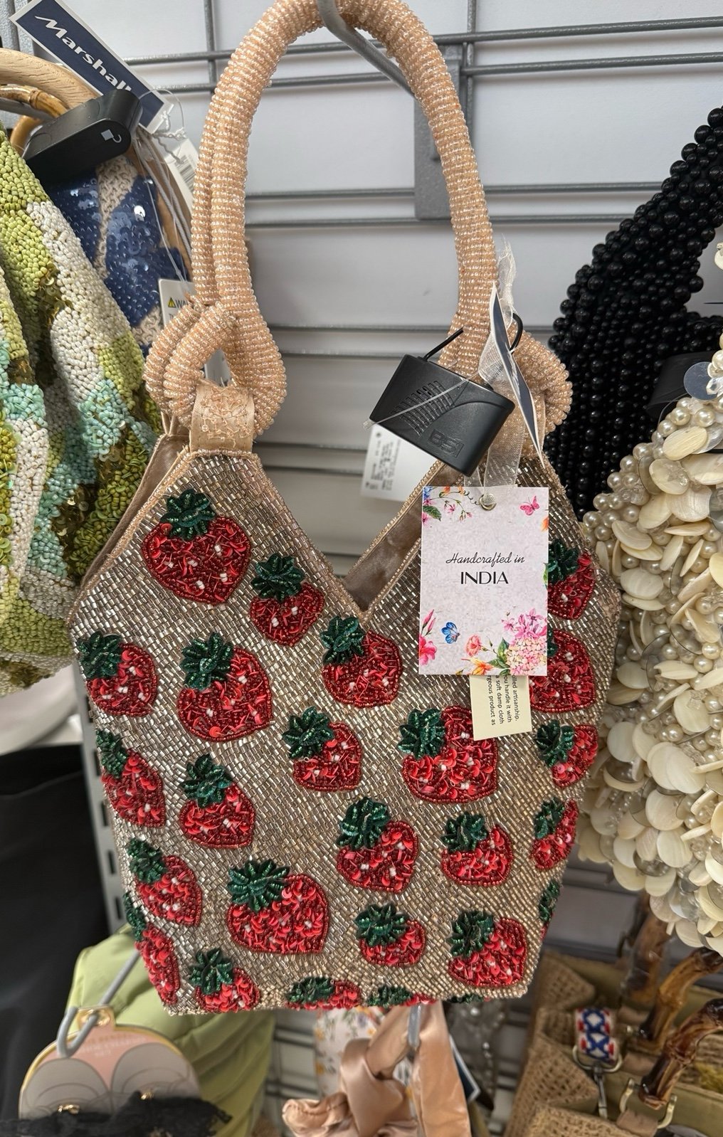 VIRAL Beaded Strawberry Handbag Tote - Made in India