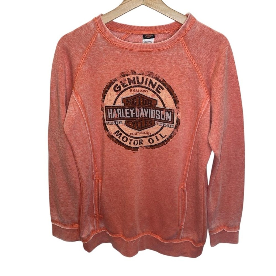 HARLEY DAVIDSON Women’s Raw Hem Frayed Worn Look Pullover Sweatshirt