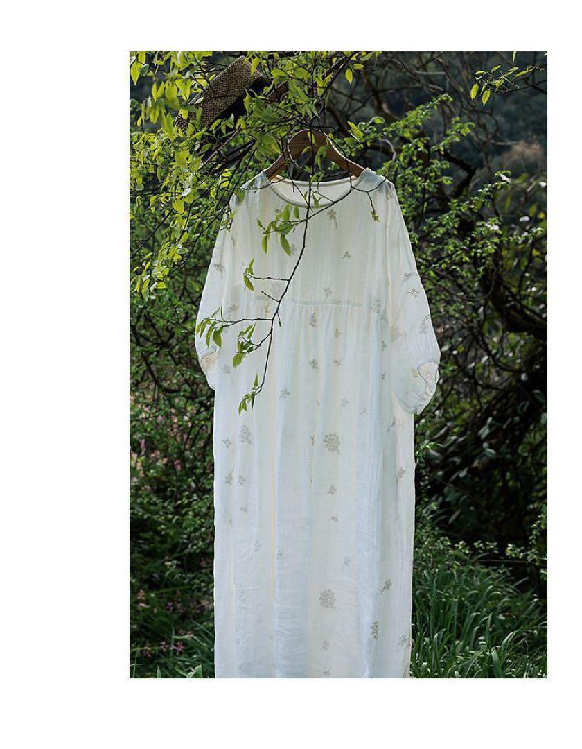 Women's Linen Ramie Dress Tunic, Cute Embroidery, Soft Feel