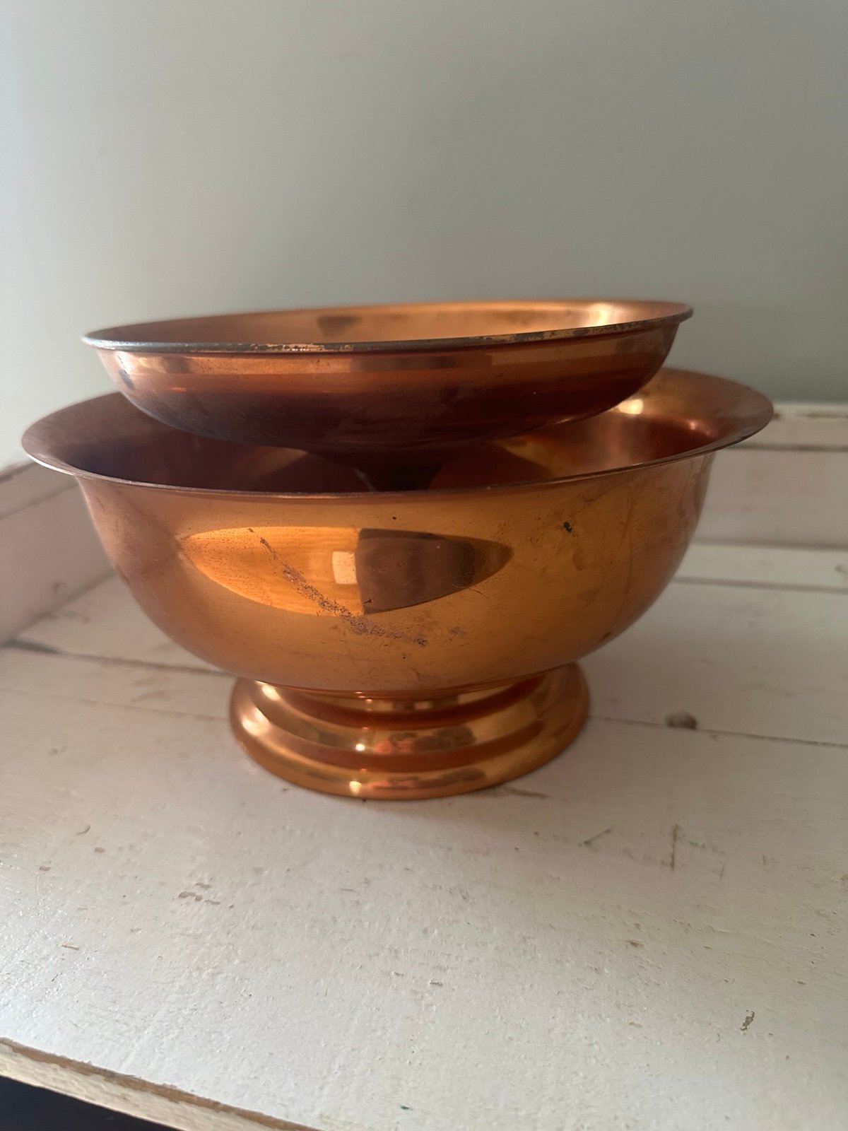 Vintage copper bowl and pedestal bowl