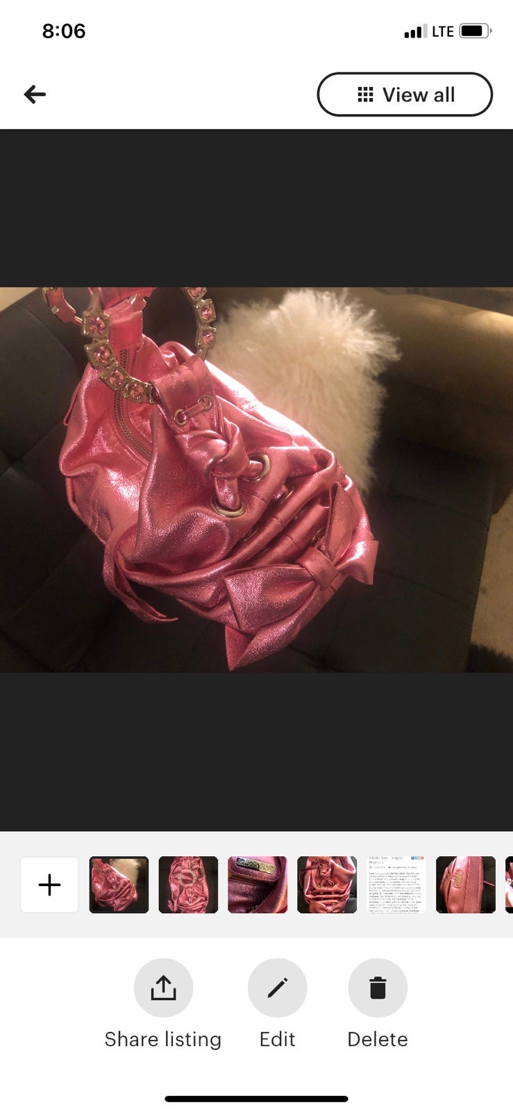 Y2k vintage leather Isabella Fiore Metallic Pink Bow statement bag