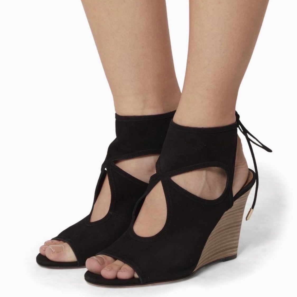 Aquazzura Sexy Thing black suede wedge sandal size IT 38 US 8
