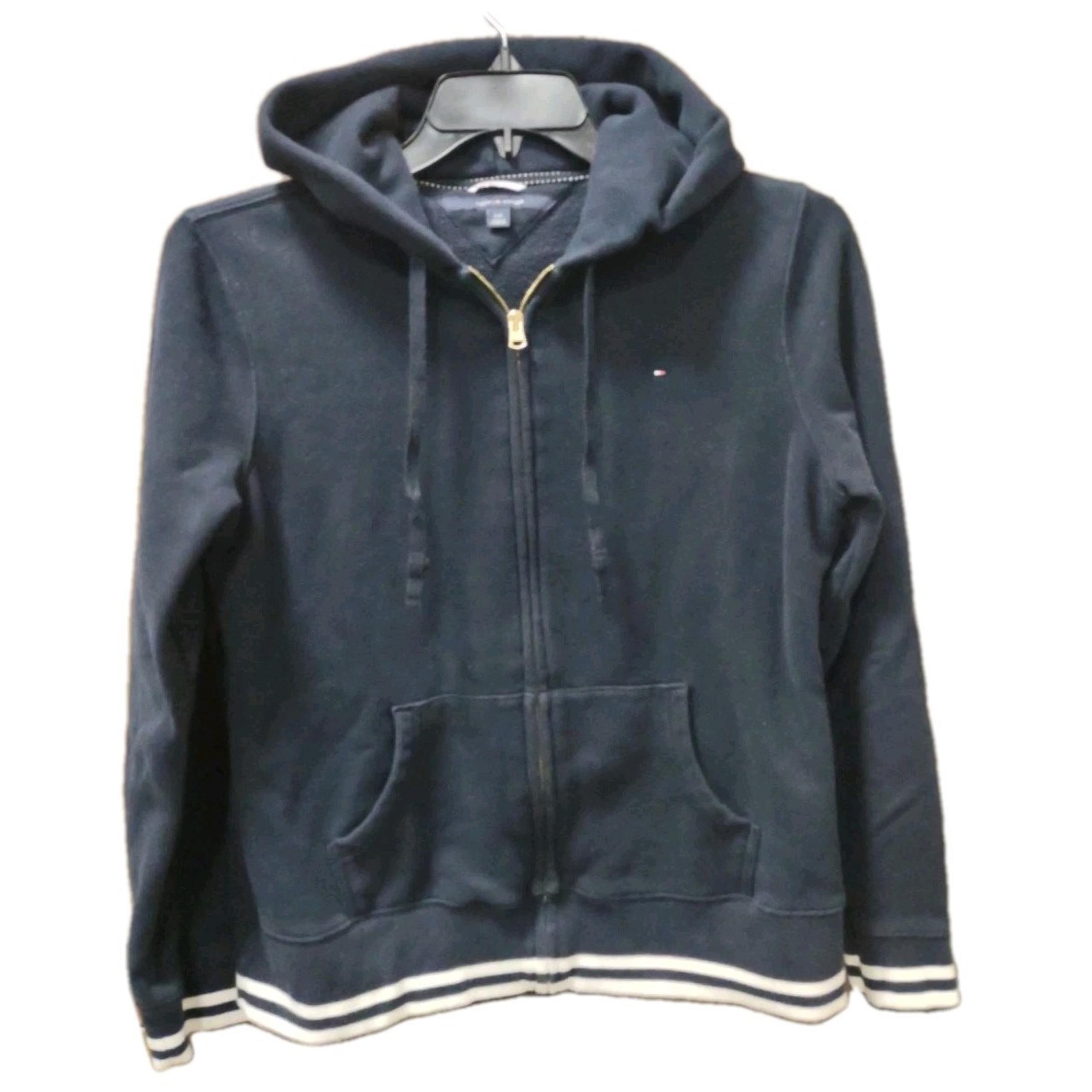 Tommy Hilfiger Women's Zip Hoodie Stripe Jacket Navy Blue Lg