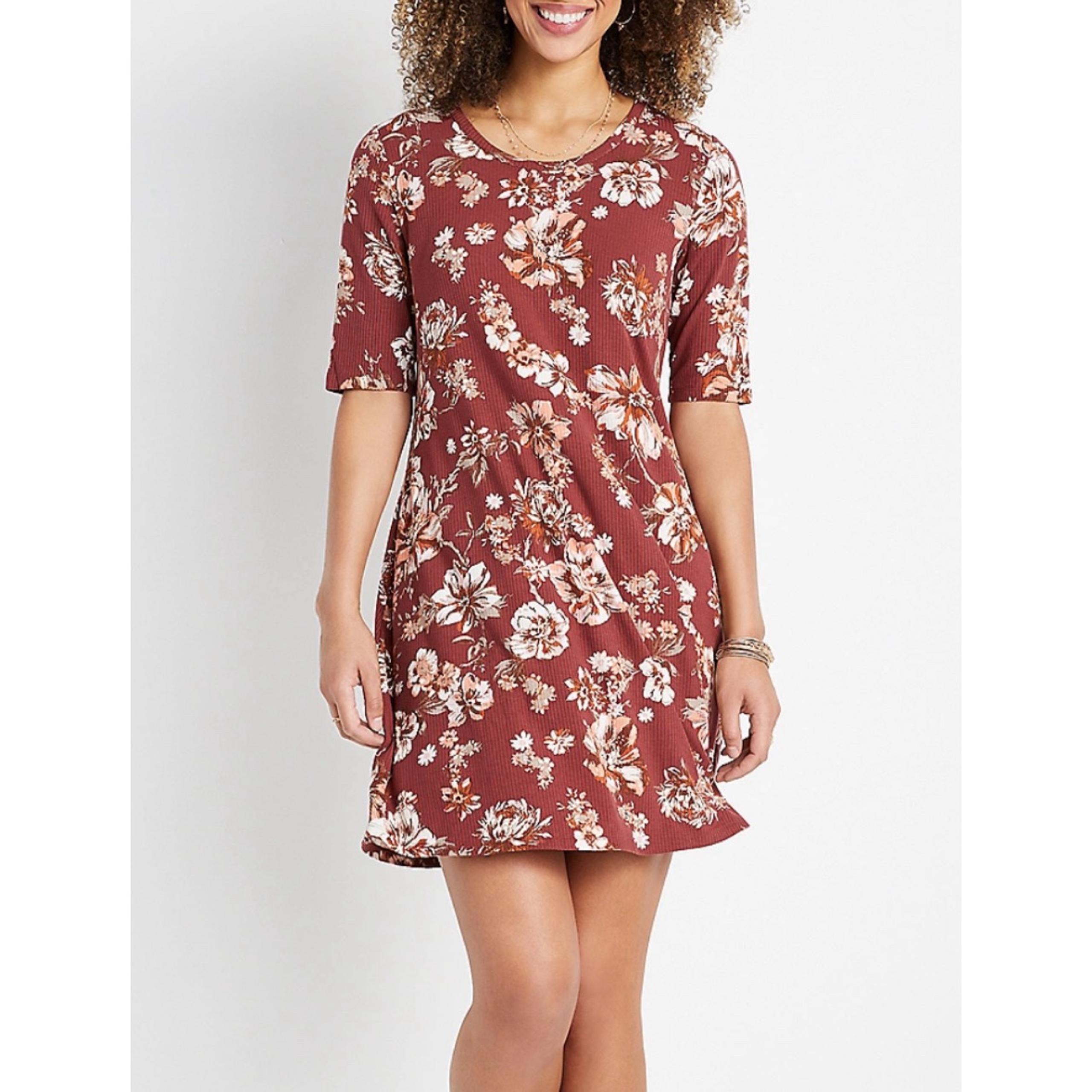 Maurices Rust Floral Ribbed Mini Dress size XL