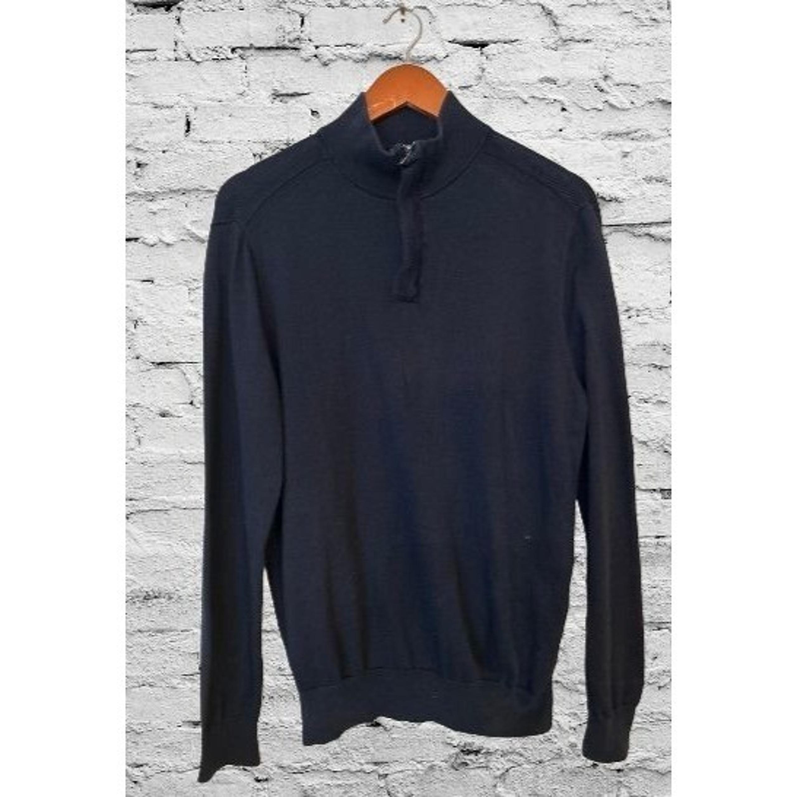 PERRY ELLIS 1/4 Zip Knitted Sweater Navy Blue Pullover Cotton Modal Blend Size L