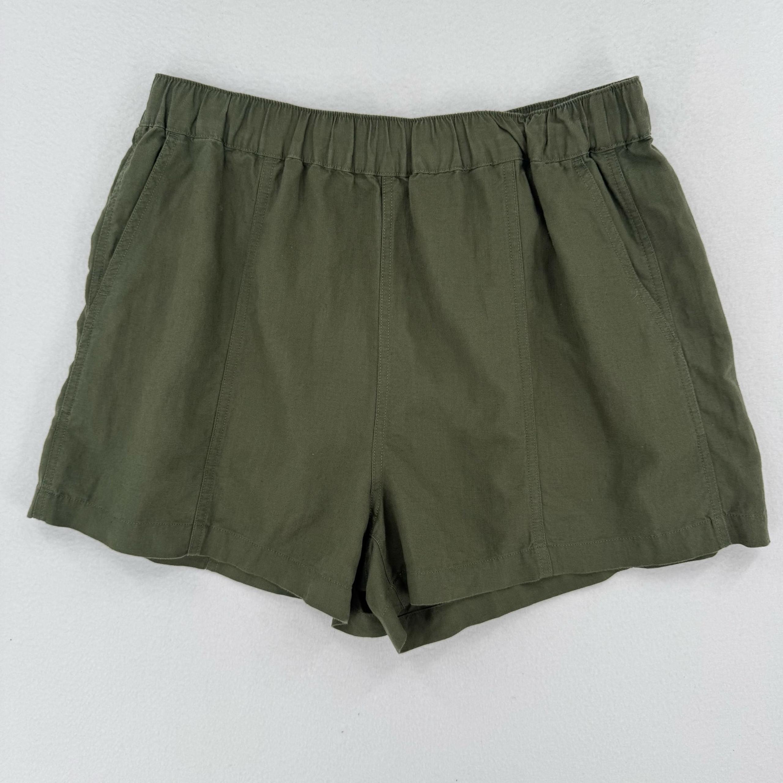 Madewell Linen Shorts Womens Large Green Beach Pull On Elastic Waist NWT
