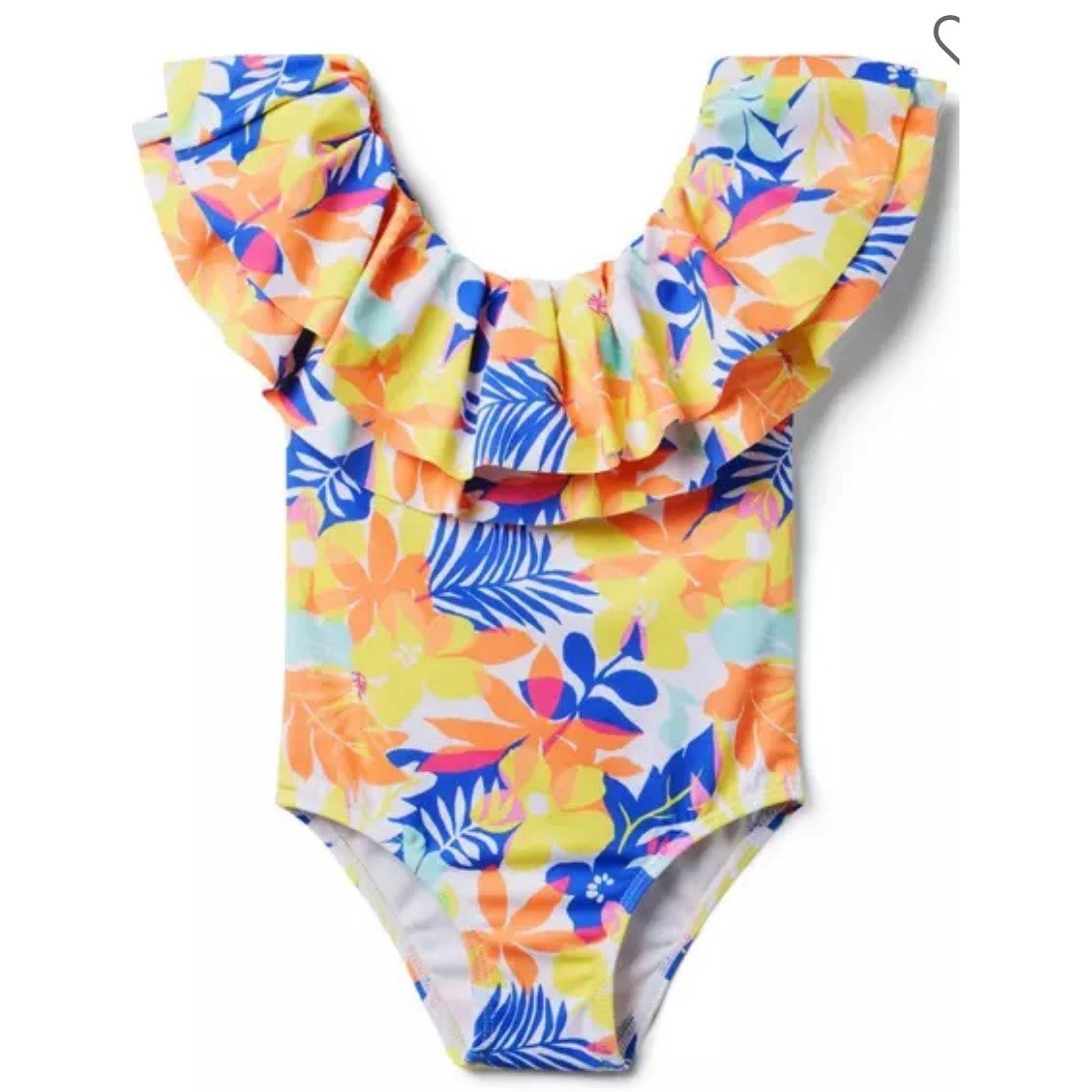 NEW Janie and Jack Recycled Palm Floral Ruffle Swimsuit Sunny Yellow Size 2T