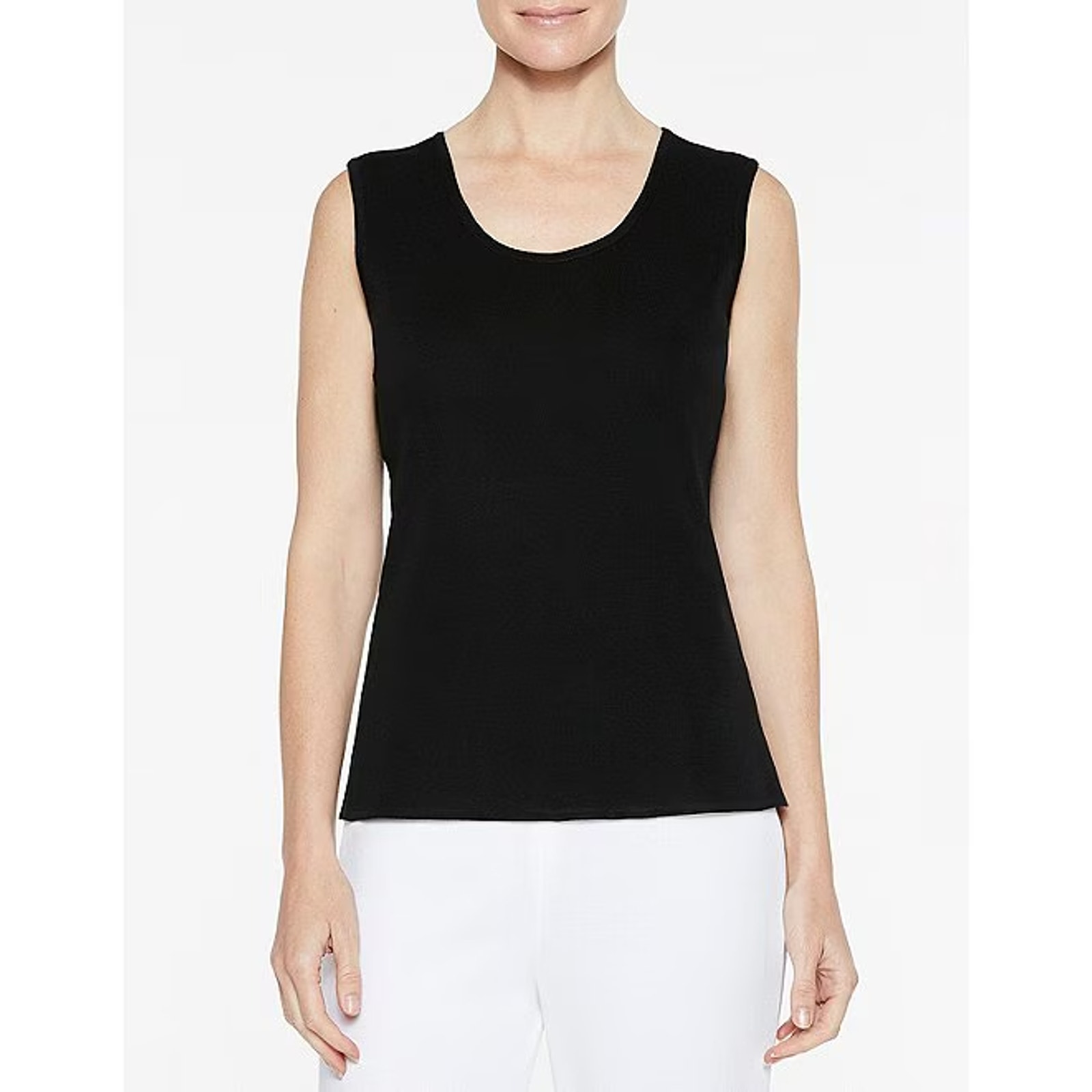 Ming Wang Tank Top Blouse Shirt Sleeveless Scoop Neck Black Knit Side Slit M