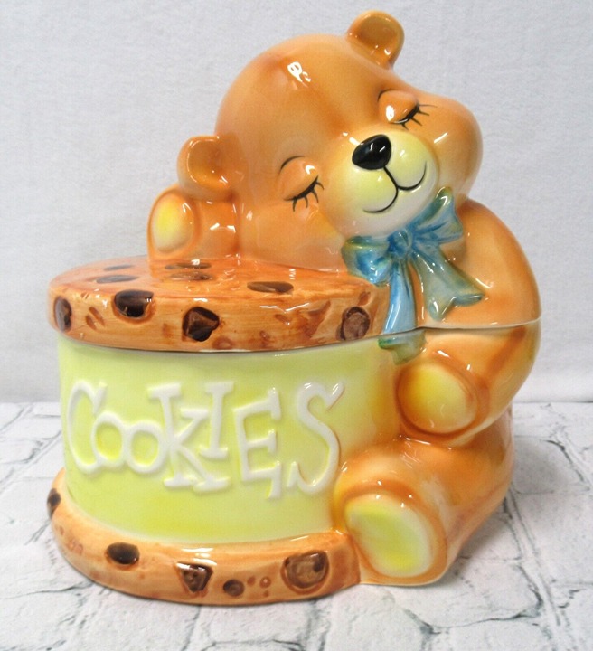 Vintage Melody Musical Teddy Bear Cookie Jar plays 'You Light Up My Life' TESTED