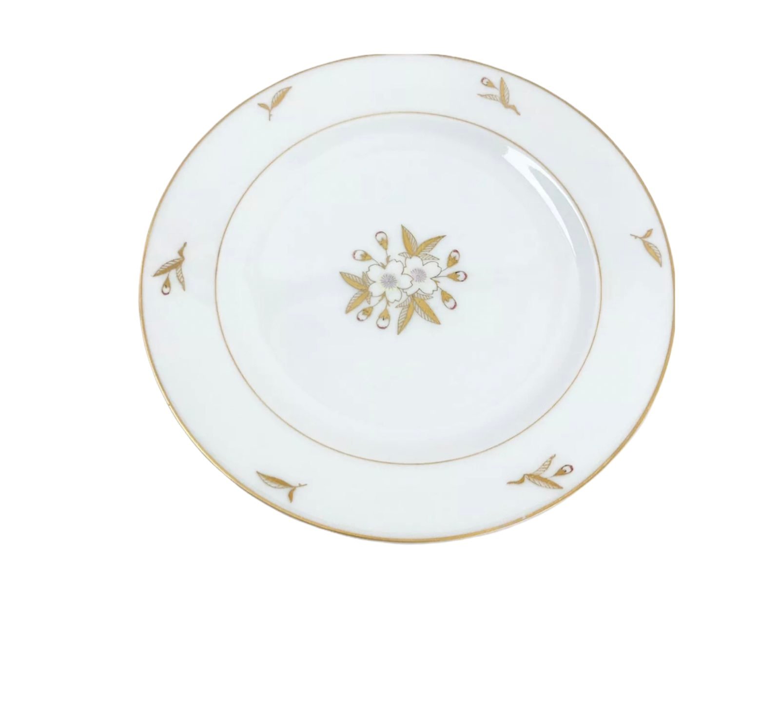 Fukagawa Arita White Flower Gold Leaf 6 salad plates Japan Floral Hand Painted