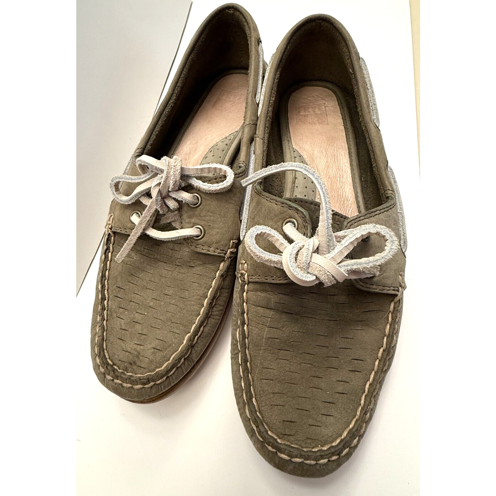 Frye Womens Size 10 Quincy Olive Green Suede Leather Boat Shoe Loafer Moccasin