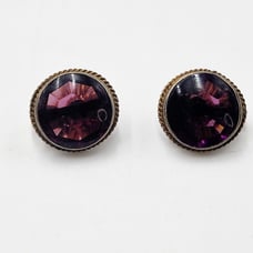 Antique Arts & Crafts Purple Bezel Set Glass Earrings Clip On Sterling Silver