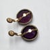 Antique Arts & Crafts Purple Bezel Set Glass Earrings Clip On Sterling Silver
