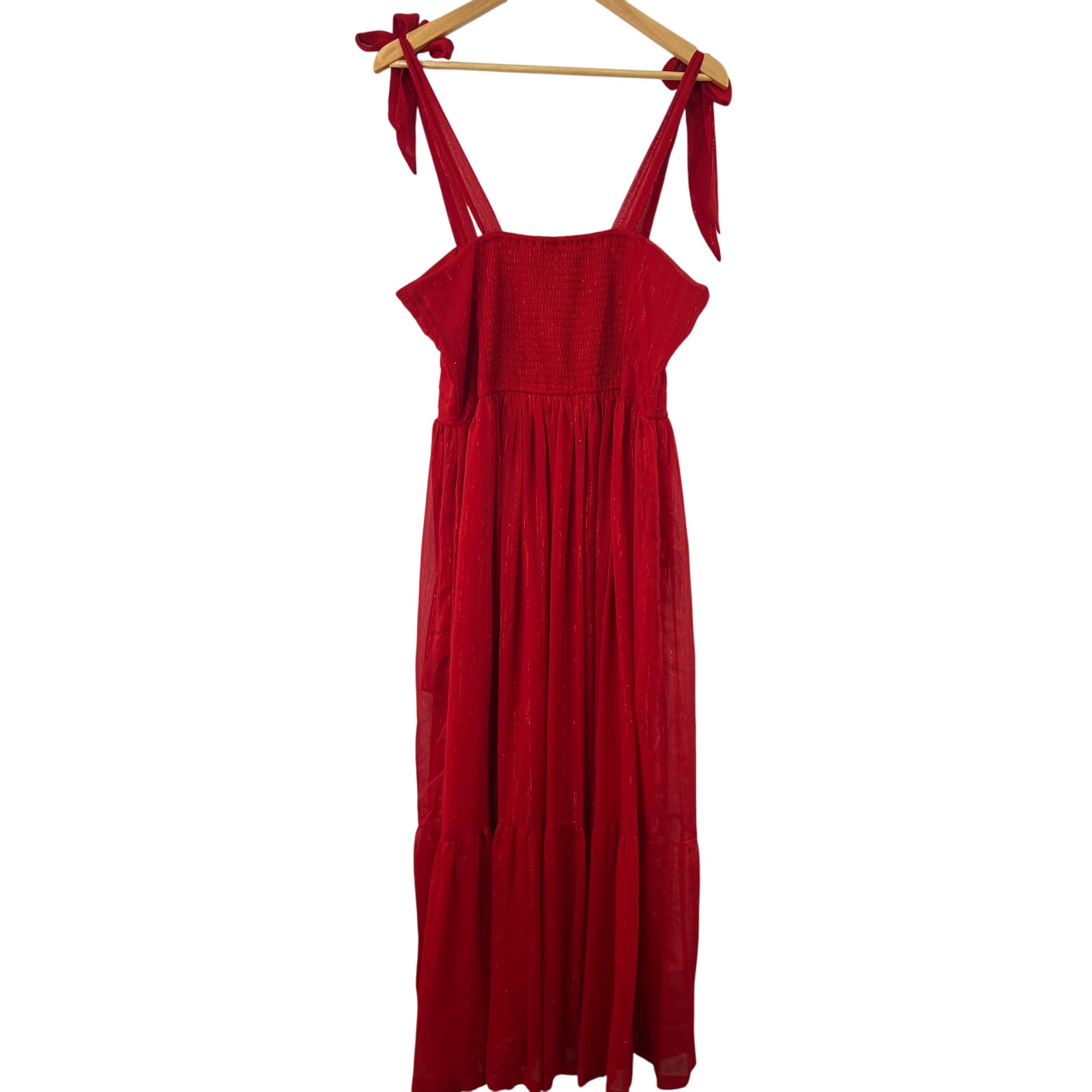 NEW Arula Willow Red Maxi Dress 0X Smocked Valentines Tie Straps Date Night