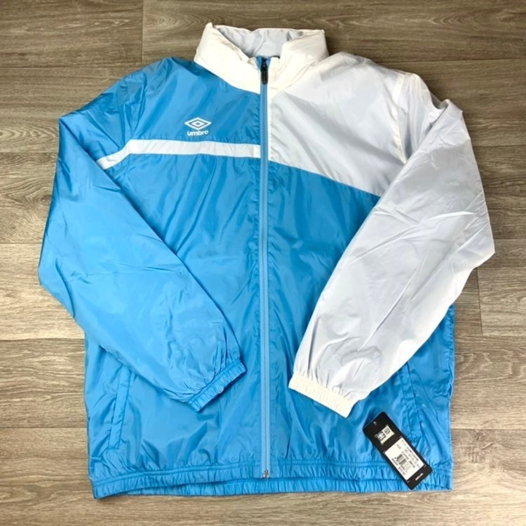 Baby Blue White Mens Umbro Windbreaker Athletic Jacket size XL