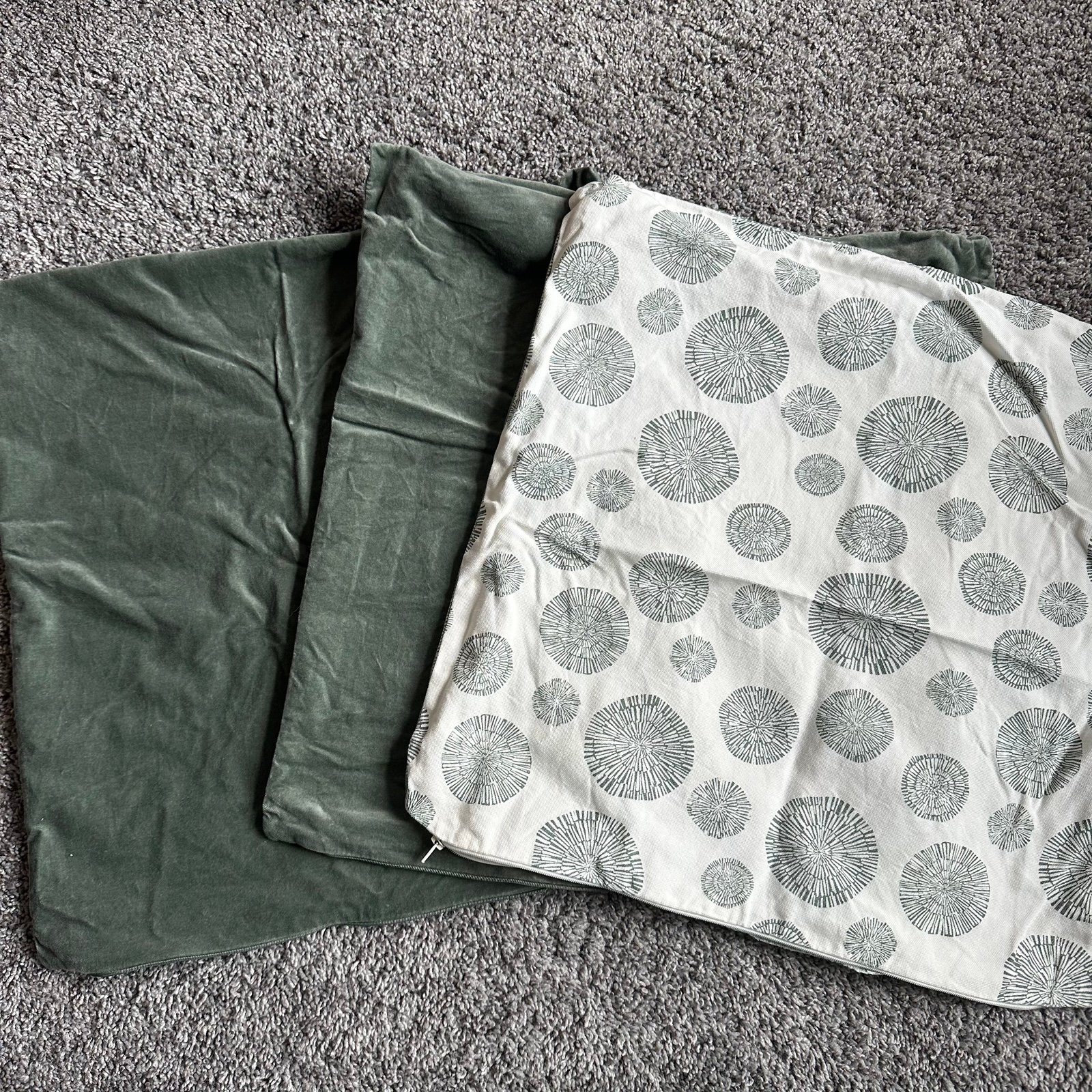 IKEA Throw Pillowcases Set of 3 Green Velvety Printed Pillowcases