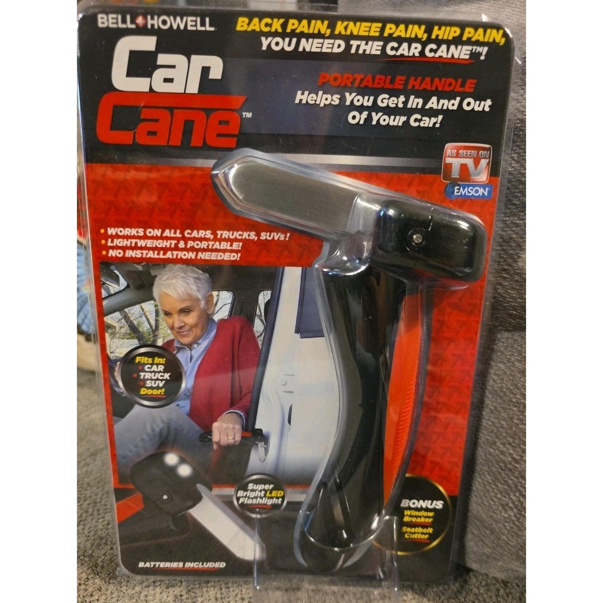 Bell Howell Car Cane, All-in-One Car Cane Door Handle Mobility Aid Built in LED