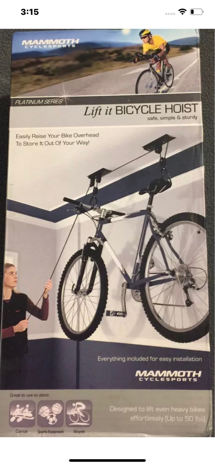 Mammoth Cycle Sports Lift It Bicycle Hoist Platinum Series Safe simple & sturdy