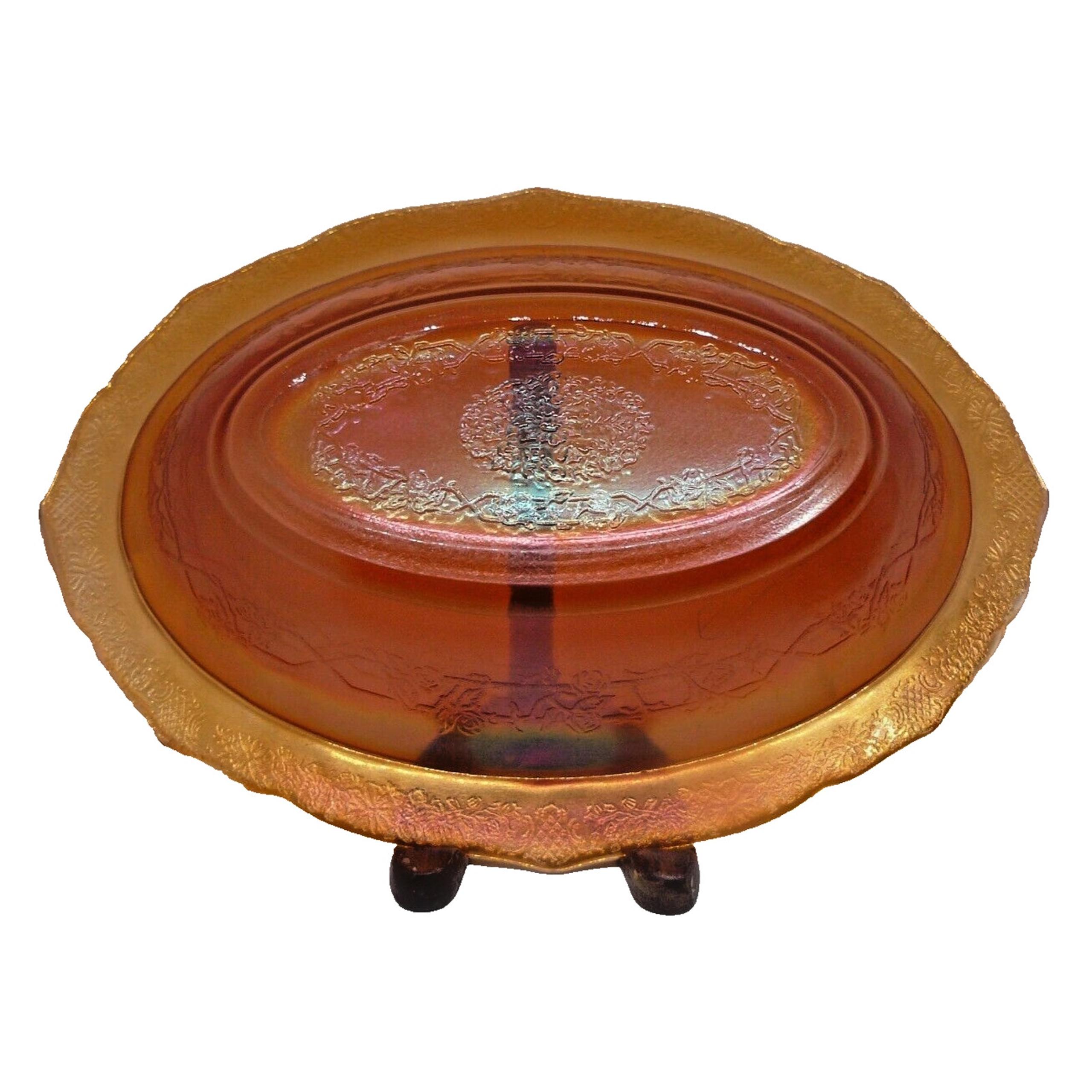 Vintage Federal Madrid Amber Marigold Carnival Glass 10.5” Oval Serving Bowl